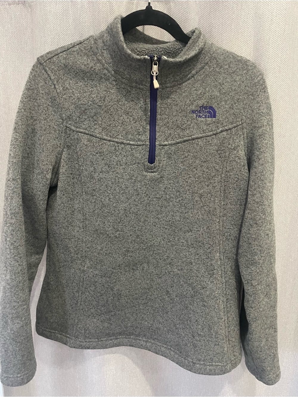 The North Face Gray Half-Zip Sweater with Blue Zip